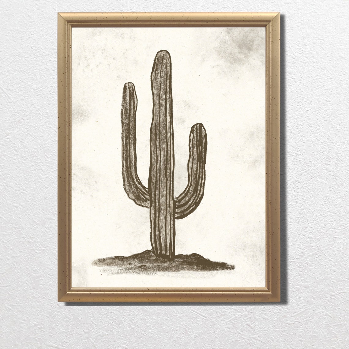 Saguaro Cactus Sepia Ink Sketch Desert Southwest Scene Wall Art - Image 2