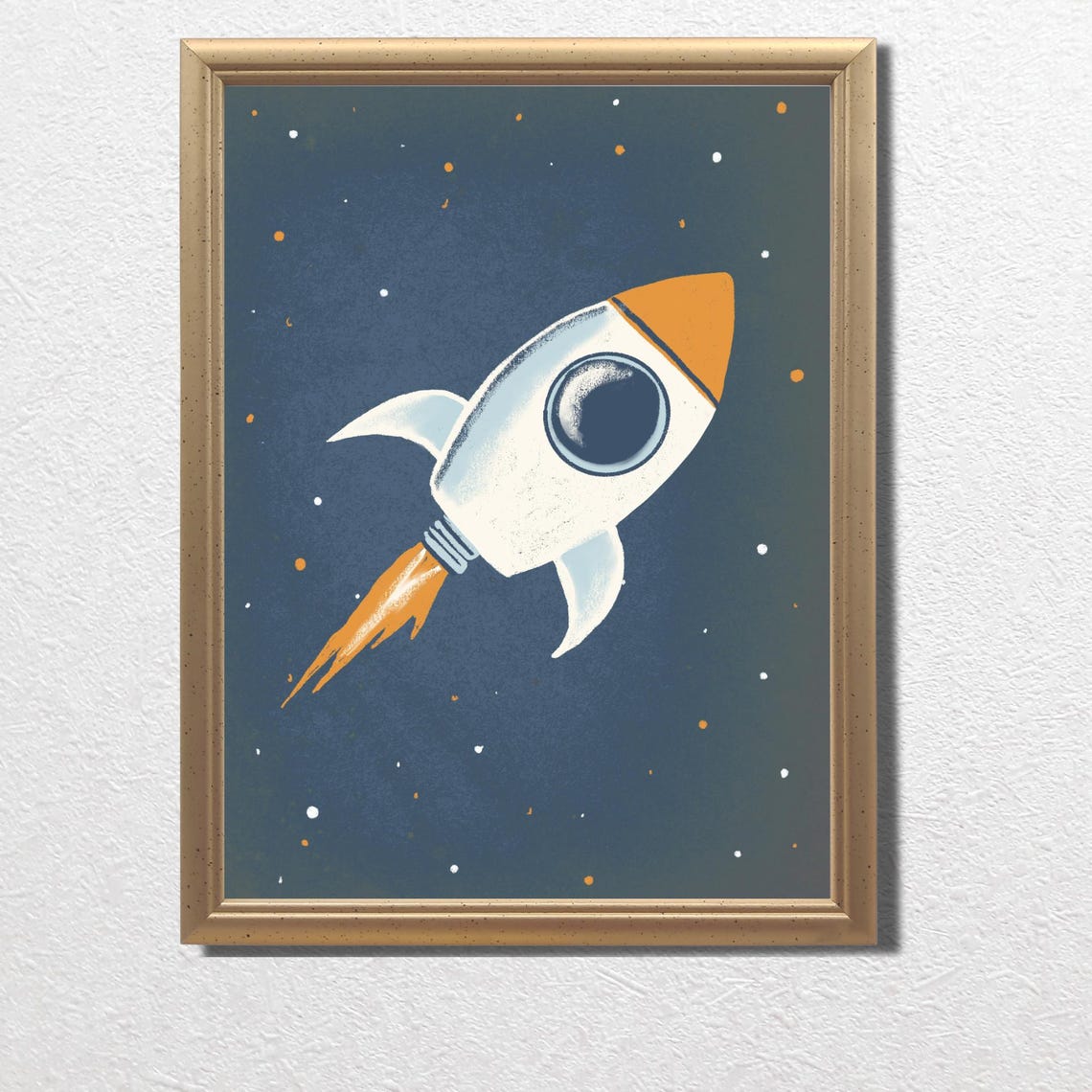 Vintage White Rocket Ship Blast Off Nursery Outer Space Poster - Image 3