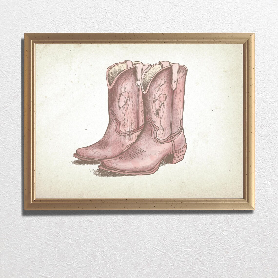 Pink Cowgirl Boots Sketch Coastal Cowgirl Western Preppy Wall Art - Image 3