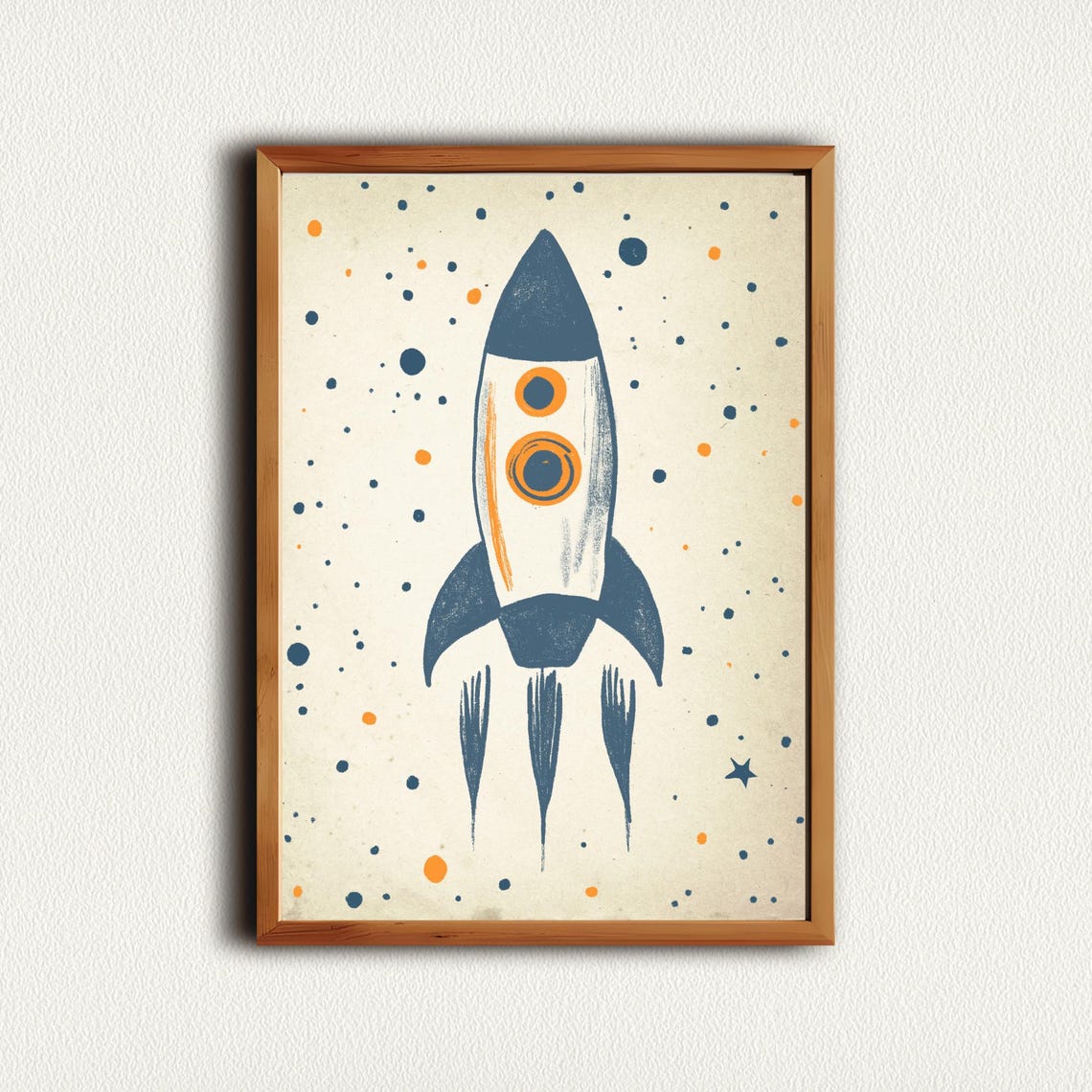 Vintage Navy Rocket Ship Stars Nursery Outer Space Decor Print - Image 4