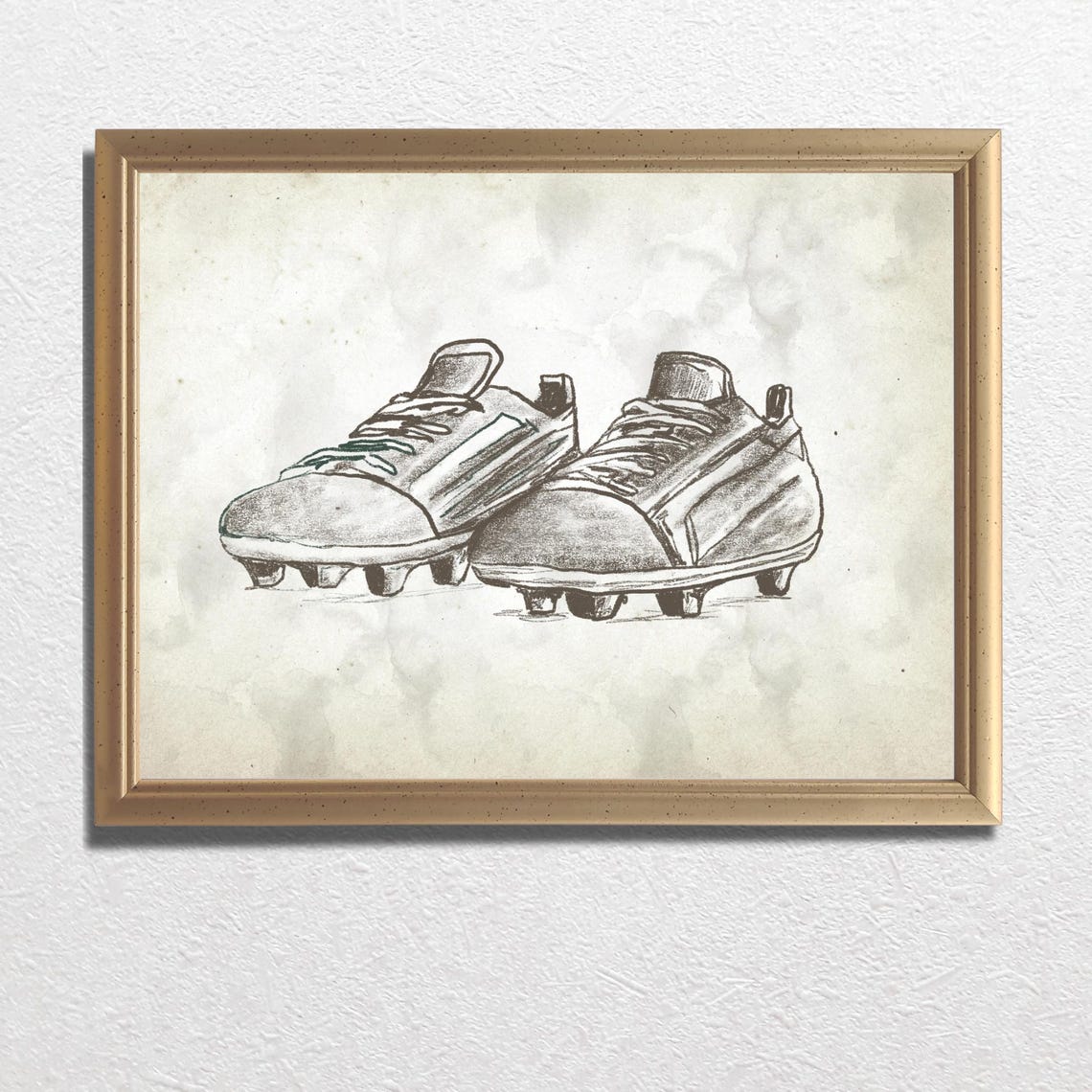 Vintage Soccer Cleats Sketch Pair Pencil Sports Nursery Wall Art - Image 3