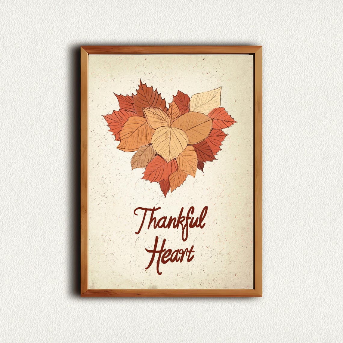 Thankful Heart Autumn Leaf Heart Fall Thanksgiving Quote Poster - Image 3