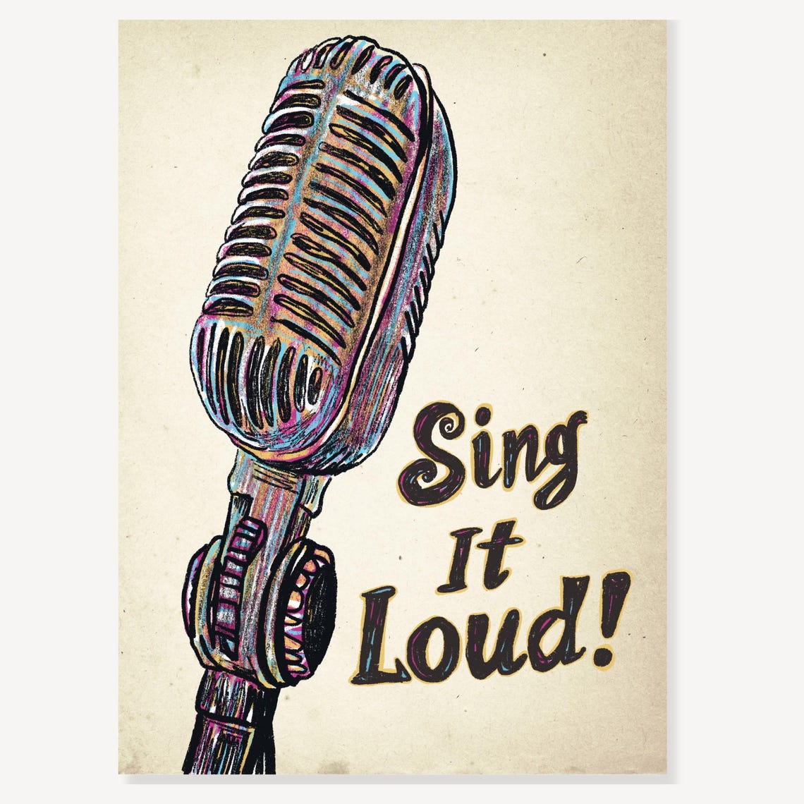 Sing It Loud Bold Vintage Microphone Retro Music Quote Poster - Image 2