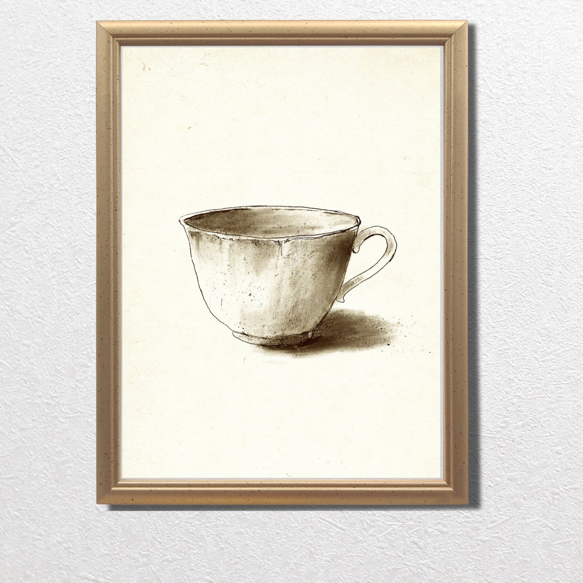 Vintage Sepia Teacup Ink Sketch Rustic Farmhouse Kitchen Wall Art - Image 3