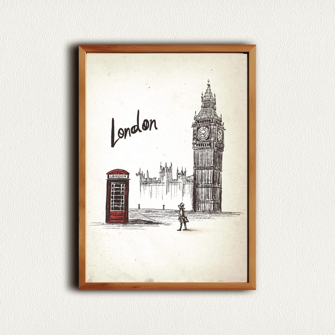 London Big Ben Red Phone Box Ink Sketch England Travel Poster - Image 3