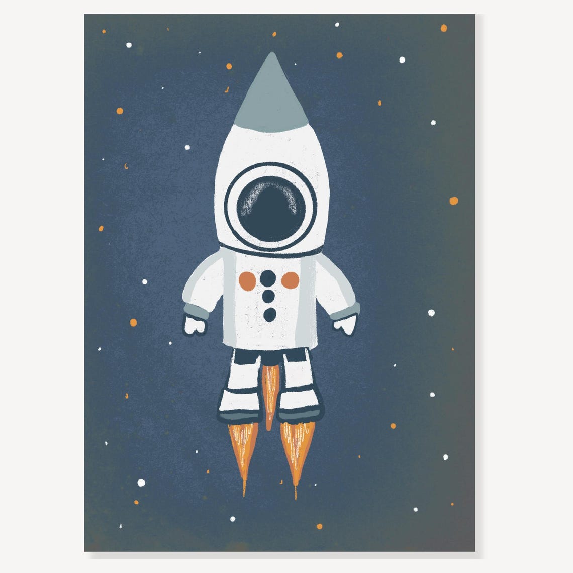 Vintage Rocket Astronaut Character Nursery Outer Space Poster - Image 2
