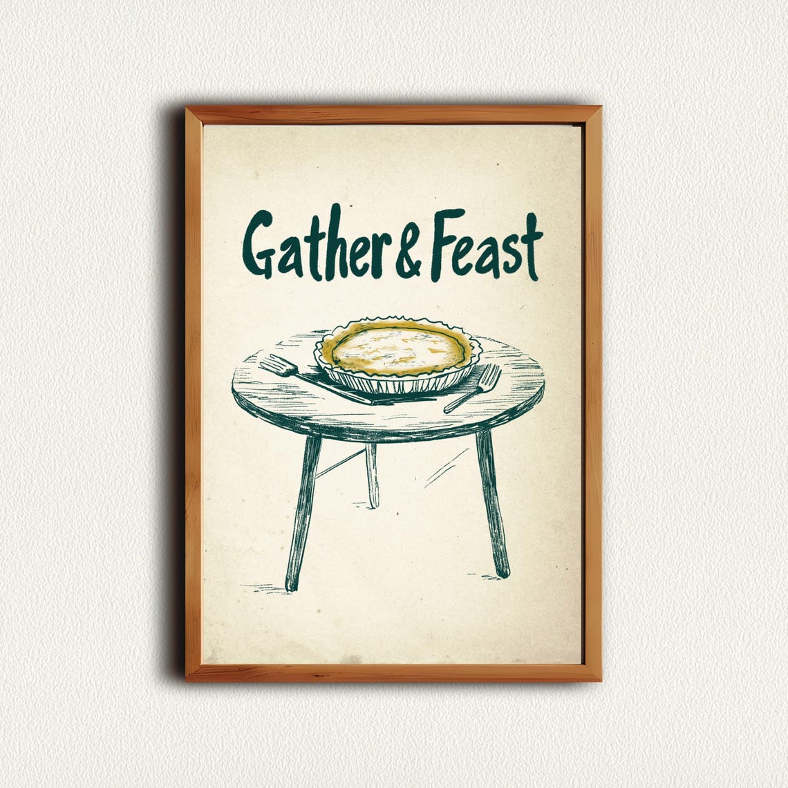 Gather And Feast Pumpkin Pie Sketch Rustic Thanksgiving Poster - Image 3