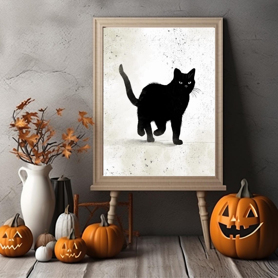 Black Cat Walking Toward Viewer With Tail Up in Ink Art Poster - Image 3