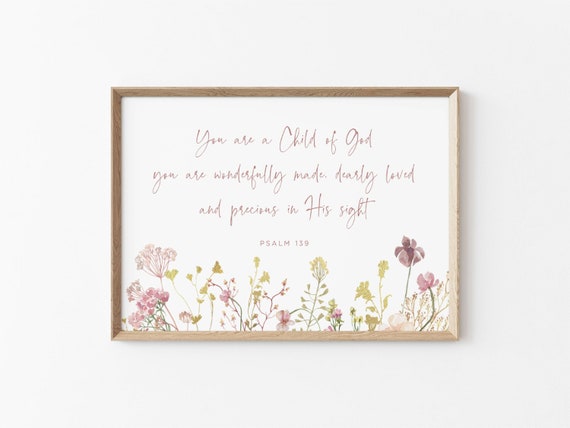 Christian Nursery Scripture Floral Wall Art Print