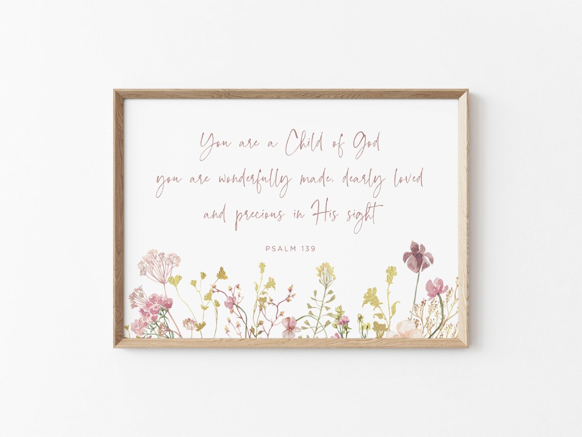 Christian Nursery Scripture Floral Wall Art Print