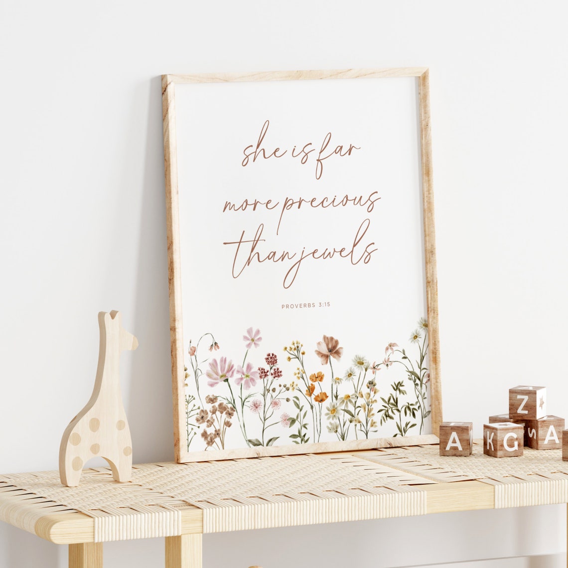 She Is Far More Precious Than Jewels Proverbs 3 15 Floral Poster