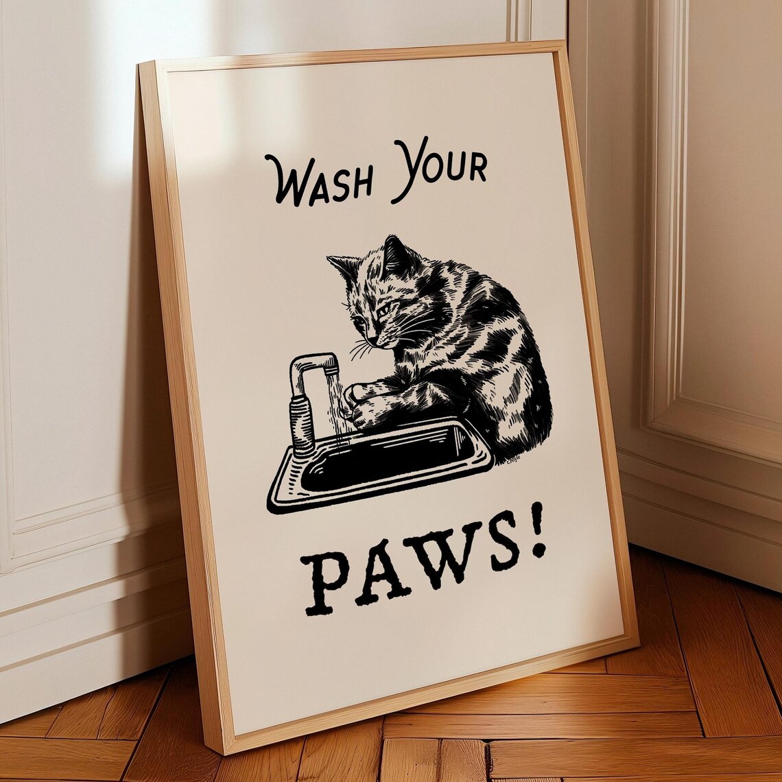 Wash Your Paws Cat Art Print Vintage Bathroom Poster Cat Art Poster Vintage Prints Bathroom Retro Wash Room Childrens Washing Up Art