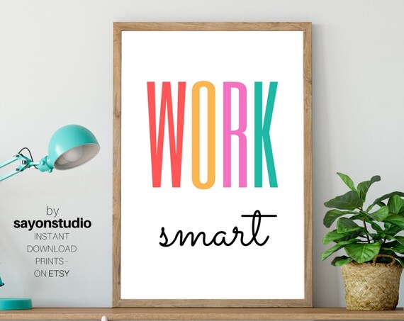 Work Smart Colorful Bold Typography Motivational Office Wall Poster