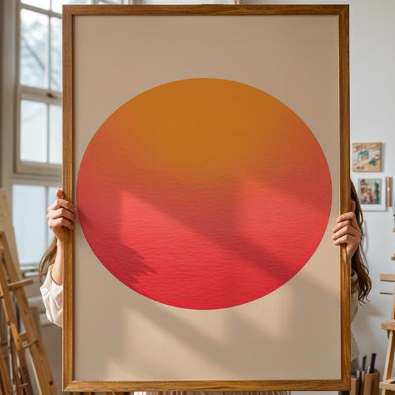 Abstract Art Print Poster Gradient Sunset Circle Wall Illustration In Orange And Pink Minimal Drawing For Modern Homes