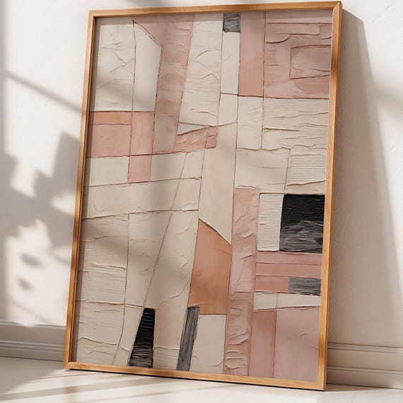 Blush Pink Abstract Texture Print Neutral Modern Geometric Poster Art Minimalist Pastel Painting For Living Room Or Loft House