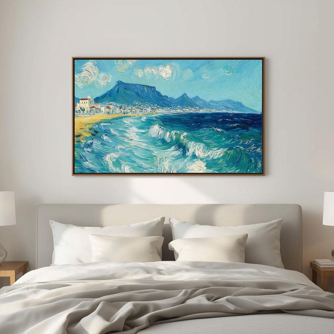 Van Gogh Style Wild Crashing Waves on Rocky Coast Seascape Poster