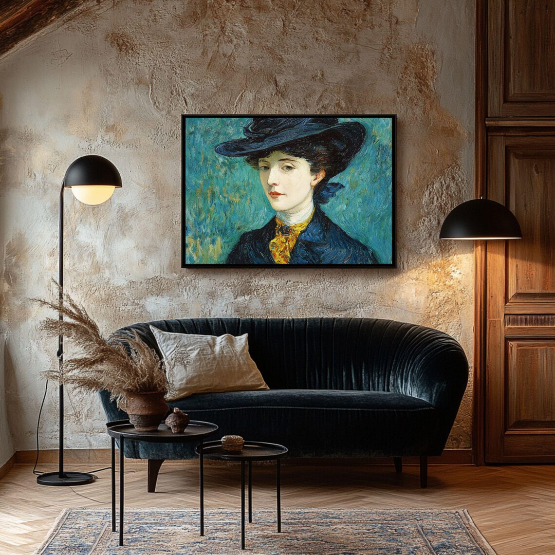 Woman in Dark Hat Impressionist Portrait Blue Coat Art Poster