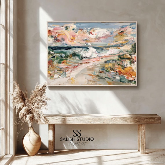 Moody Seascape Abstract Ocean Waves Impasto Colorful Coastal Art Poster