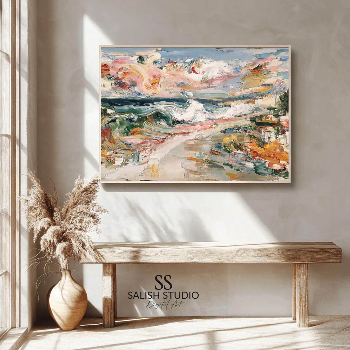 Moody Seascape Abstract Ocean Waves Impasto Colorful Coastal Art Poster