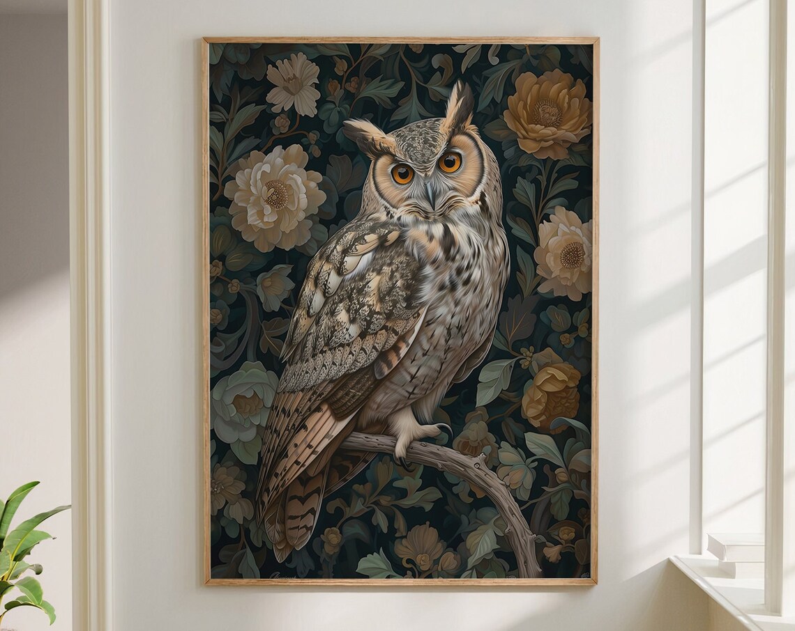 William Morris Inspired Owl Art Print, Forest Bird