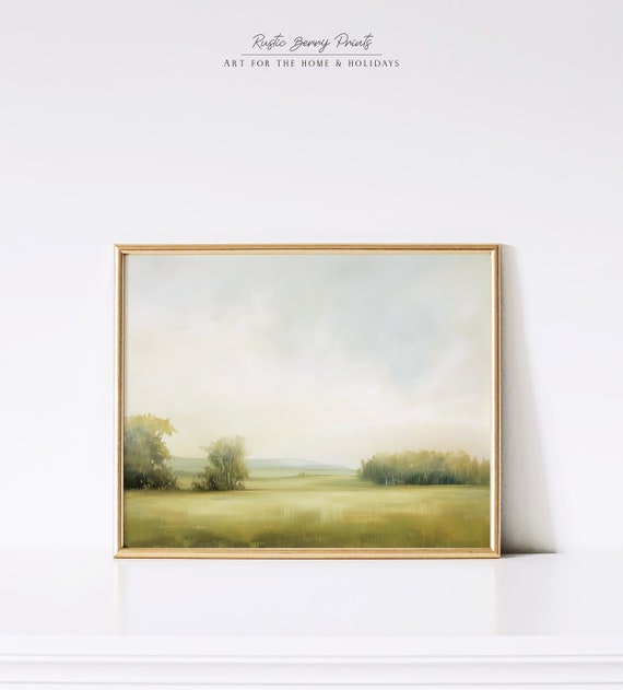 Country Landscape Oil Painting Wall Art Vintage Print Cottagecore Farmhouse Decor Neutral Tone Print Instant