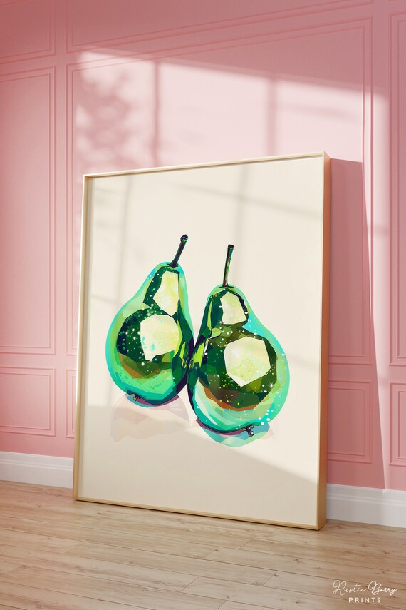 Green Pears Art Print Wall Art Poster Fruit Preppy Trendy Sparkles Kitchen Decor Dorm Room Art
