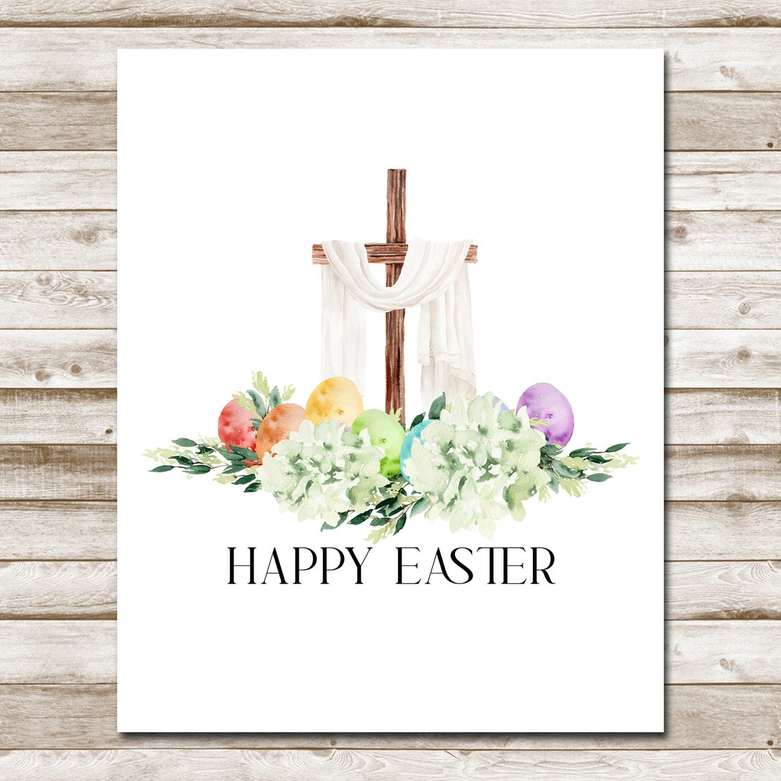 Happy Easter Cross With White Drape Hydrangea Watercolor Poster - Image 10