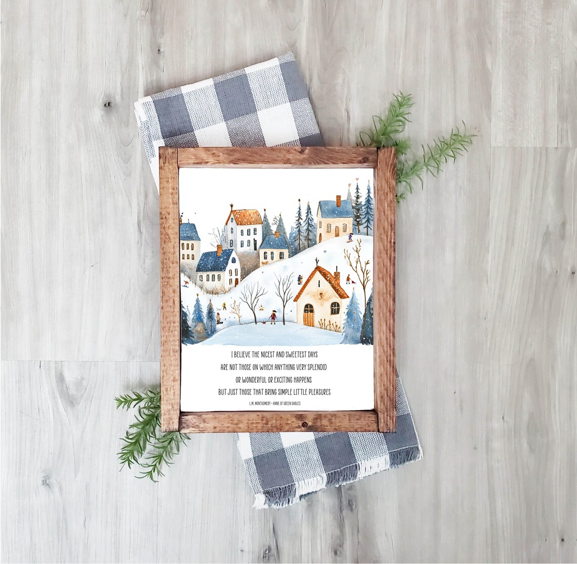 Simple Little Pleasures L.M. Montgomery Quote Snowy Village Scene Poster - Image 9