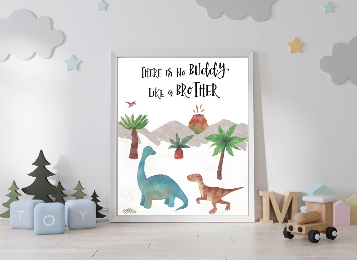 There Is No Buddy Like A Brother Watercolor Dinosaur Kids Room Poster - Image 4