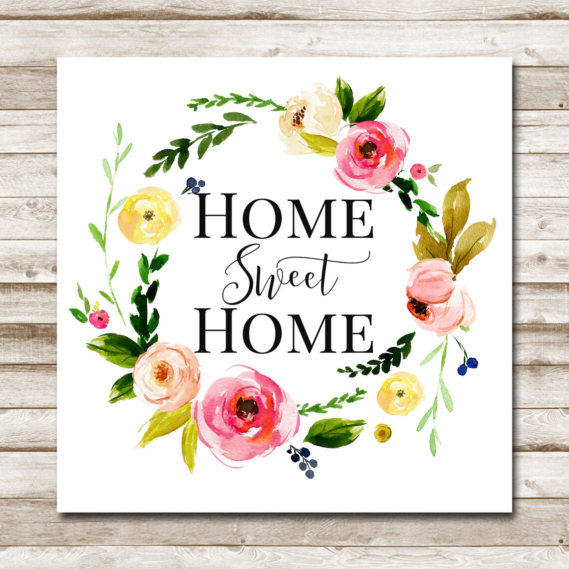 Home Sweet Home Square Floral Wreath Art Print - Image 5