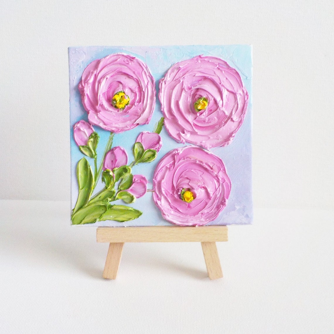 Bright Pink Ranunculus Impasto Flowers Mini Painting Art Poster - Image 5