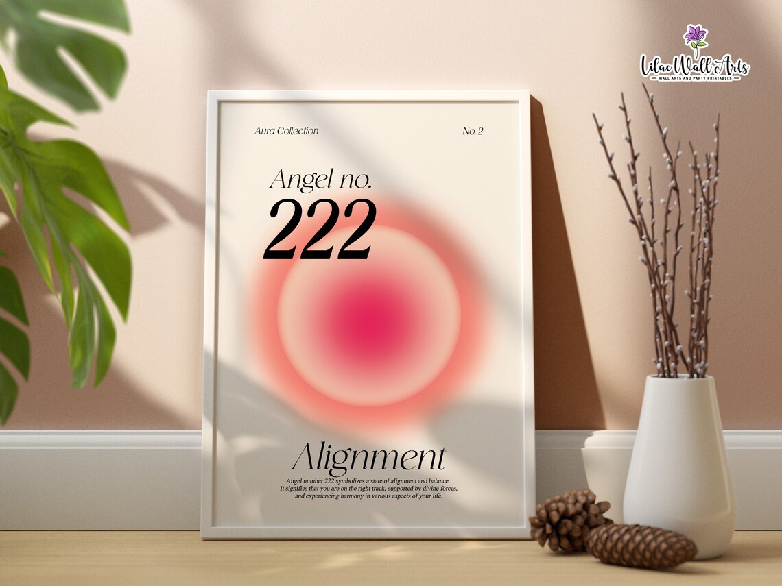 Angel Number 222 Alignment Pink Aura Spiritual Manifestation Poster