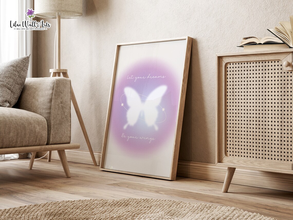 Let Your Dreams Be Your Wings Purple Aura Butterfly Quote Poster - Image 6
