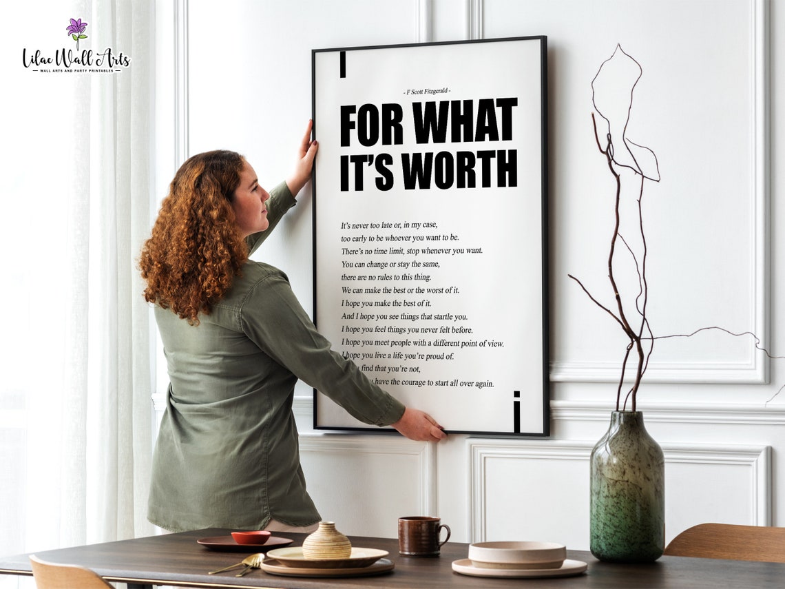 For What Its Worth F Scott Fitzgerald Typography Quote Poster Minimal - Image 2