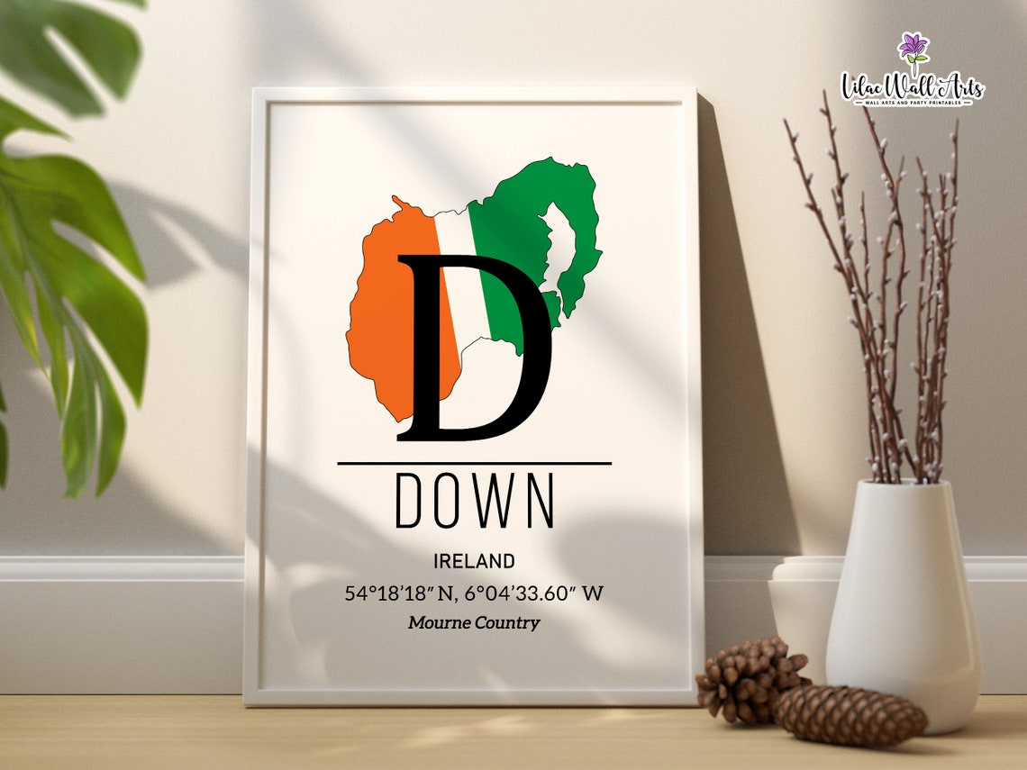 Irish County Down Ireland Print Counties Of Ireland Wall Art Ireland Gifts Ireland Art Ireland Map Print Irish Map Of Ireland Map