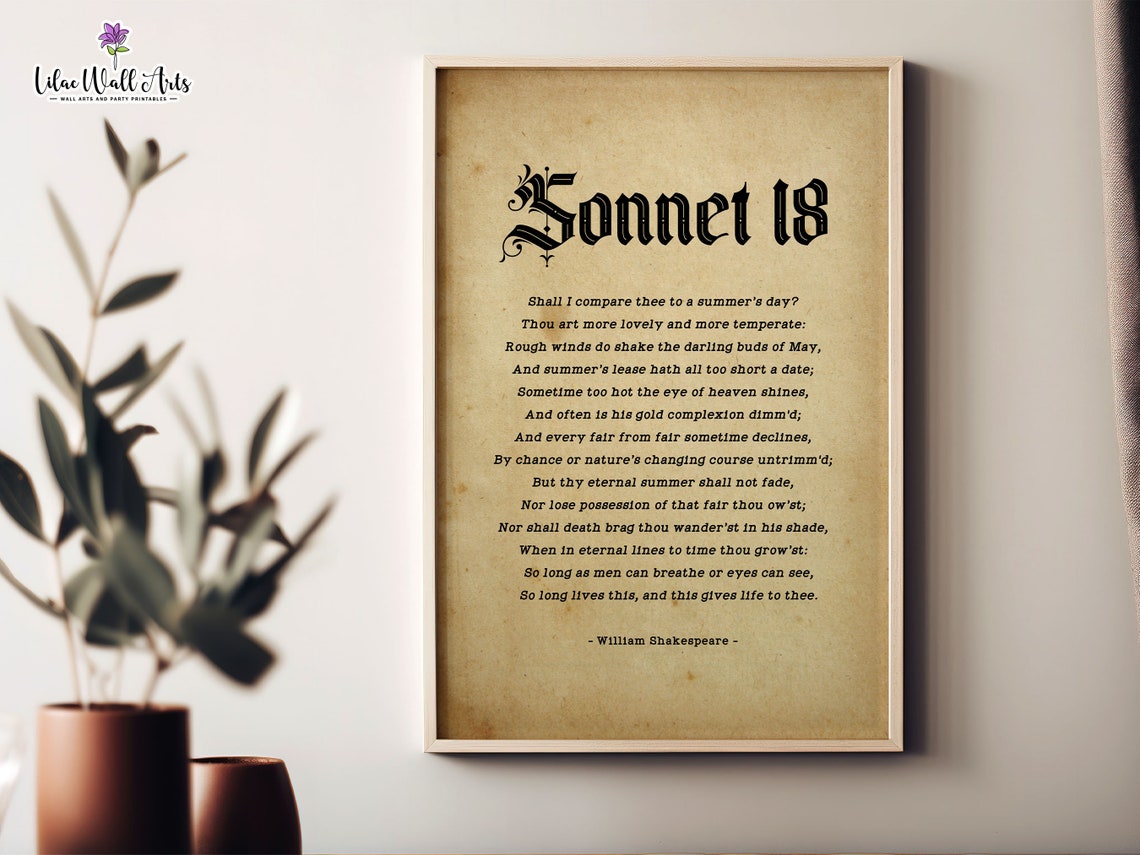 Sonnet 18 William Shakespeare Vintage Parchment Poetry Poster