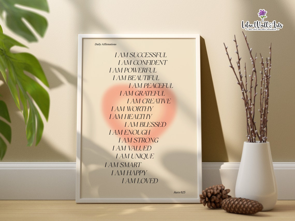 Daily Affirmations Pink Heart Aura I Am Successful Mindset Wall Art - Image 4