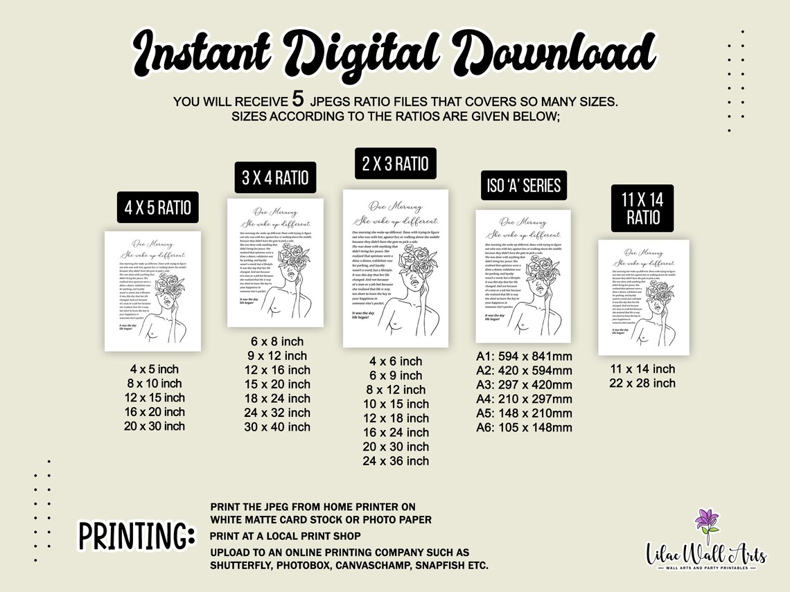 One Morning She Woke Up Different Floral Woman Line Art Quote Poster - Image 3