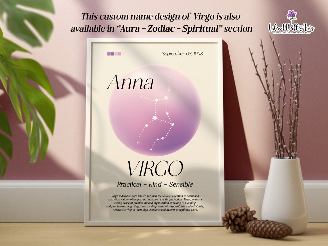 Virgo Zodiac Pink Aura Poster Aug 23 Sep 22 Birth Star Gift Art - Image 5