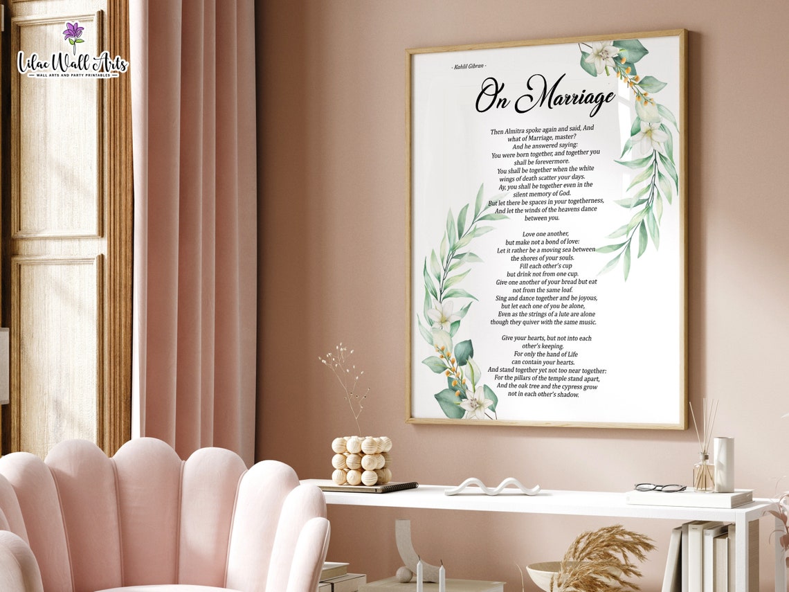 Kahlil Gibran Quote On Marriage Gifts Wedding Gift Love Poem Gifts The Art Of Marriage Poem Wall Art Lovers Poem Family Quotes Print - Image 4