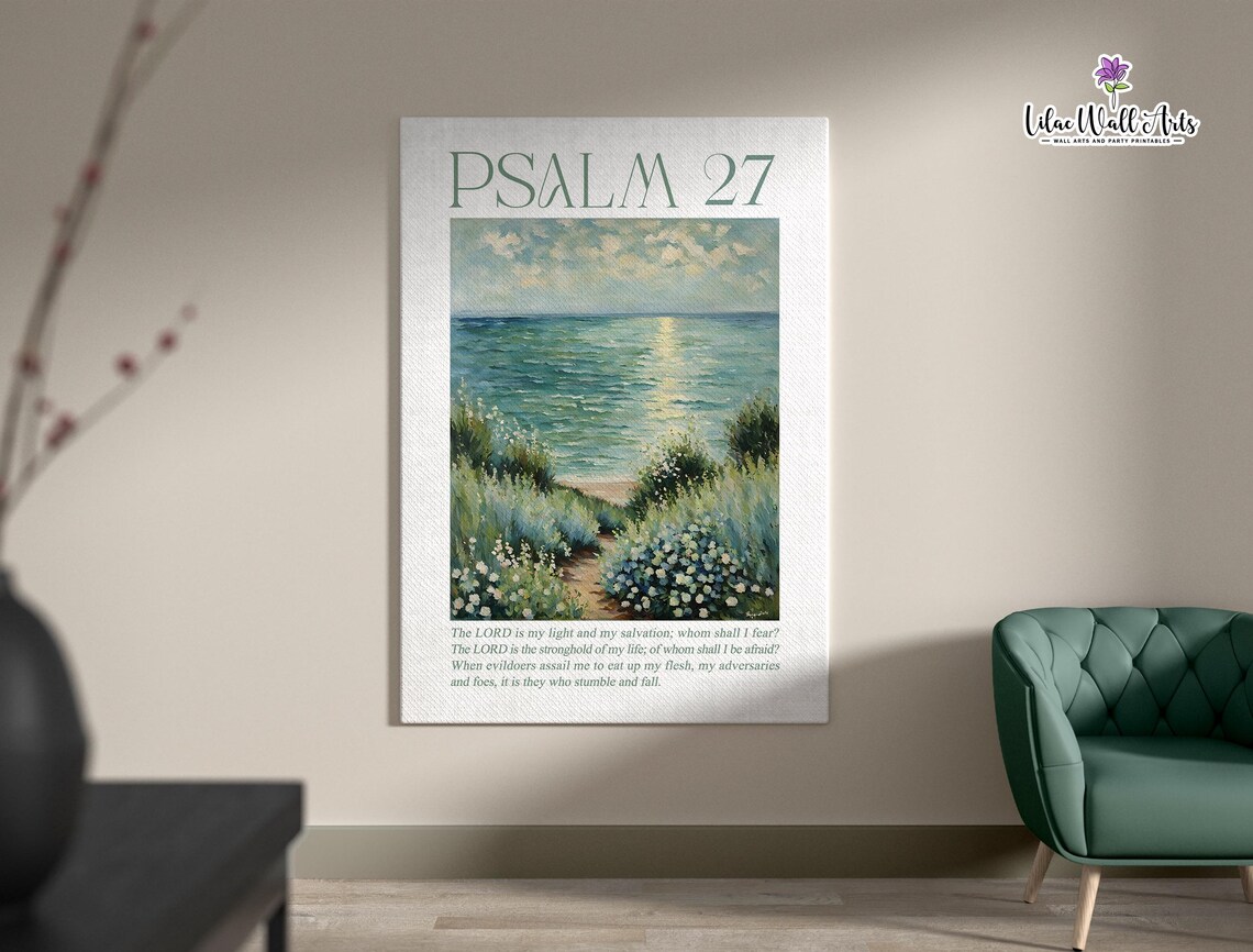 Psalm 27 The Lord Is My Light Coastal Christian Art Psalm Prints Painting Blue Christian Art Trendy Christian Watercolor Art Bible Poster - Image 2