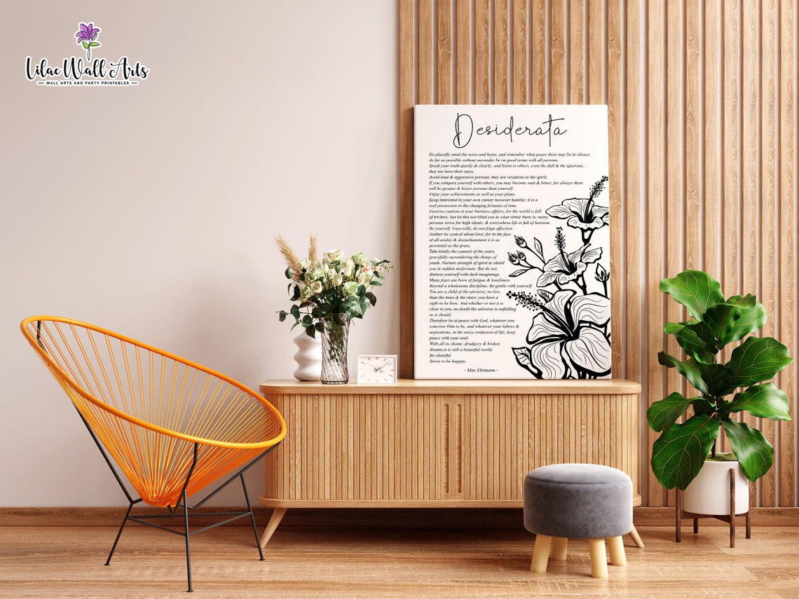 Desiderata Poem Max Ehrmann Black White Botanical Artwork Poster - Image 2
