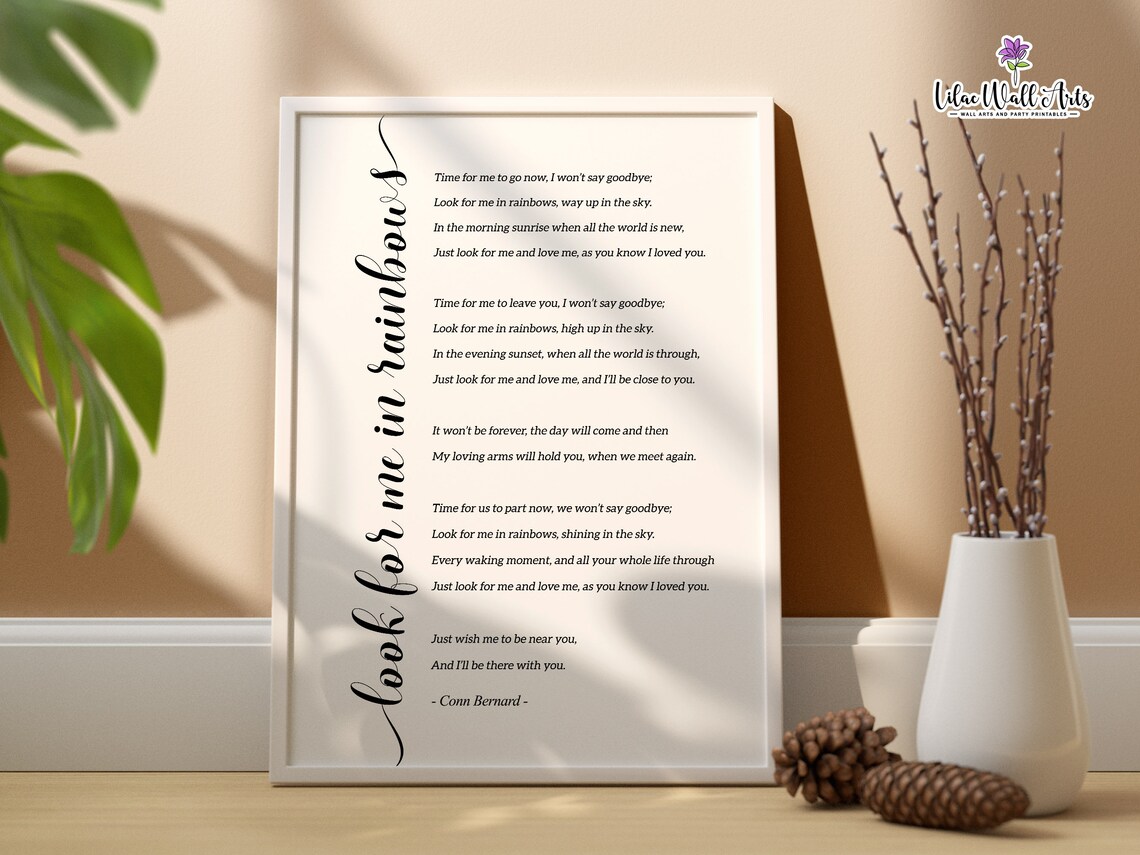 Look For Me In Rainbows Memorial Quote Art Print