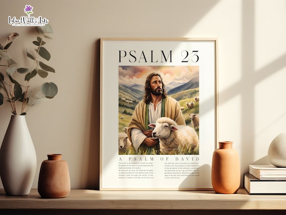 Psalm 23 Jesus With Lamb Pastoral Bible Verse Christian Art Poster