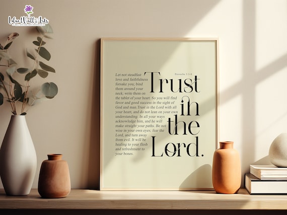 Proverbs 338 Trust In The Lord Beige Typography Faith Art Poster