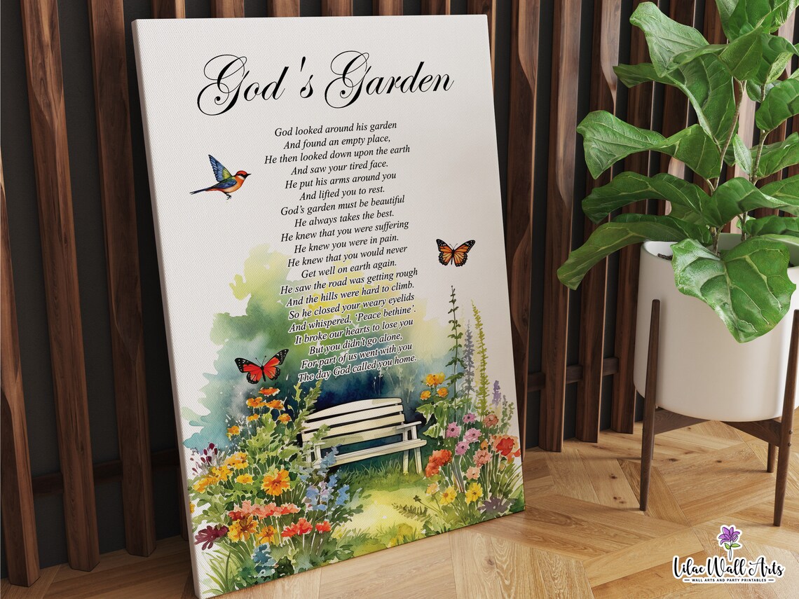 Gods Garden Memorial Poem Watercolor Garden Bench Comfort Art Poster - Image 6