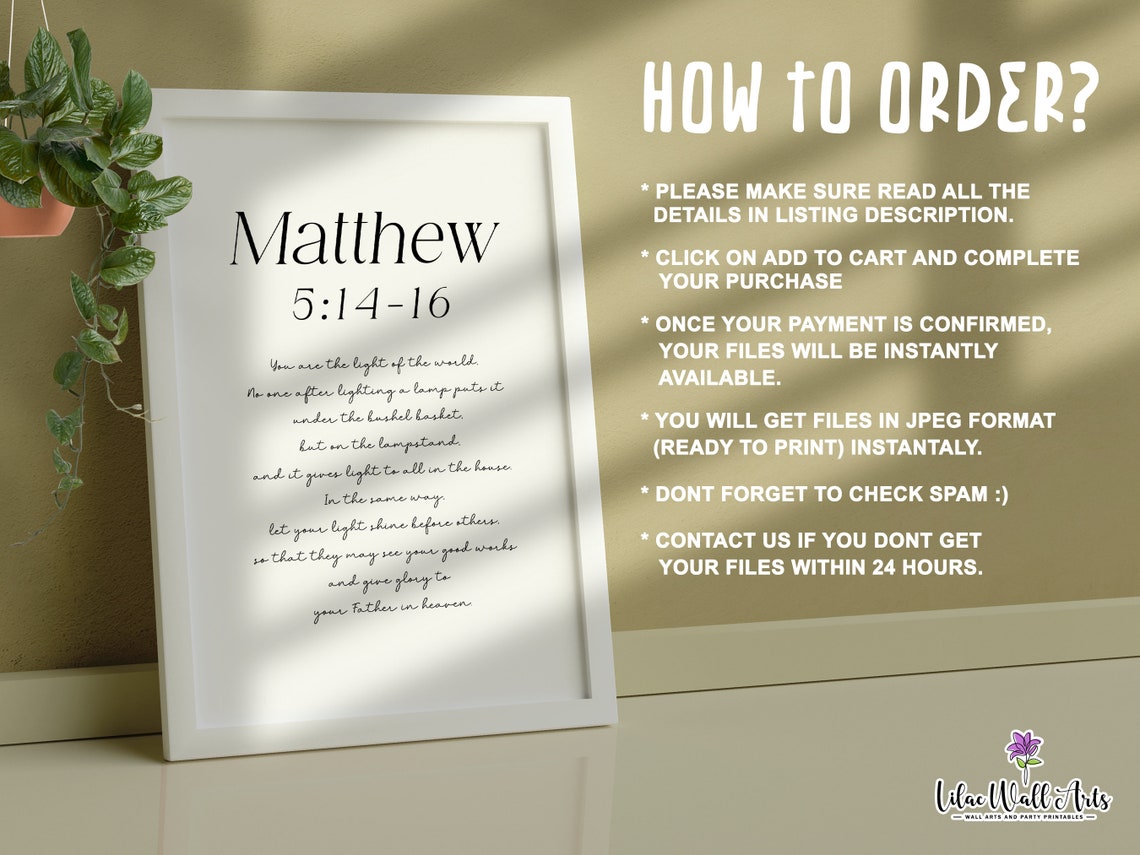 Matthew 5 14 16 You Are The Light Catholic Poster Catholic Bible Quote Biblical Scripture Daily Scripture Bible Artwork Encouraging Verse - Image 3