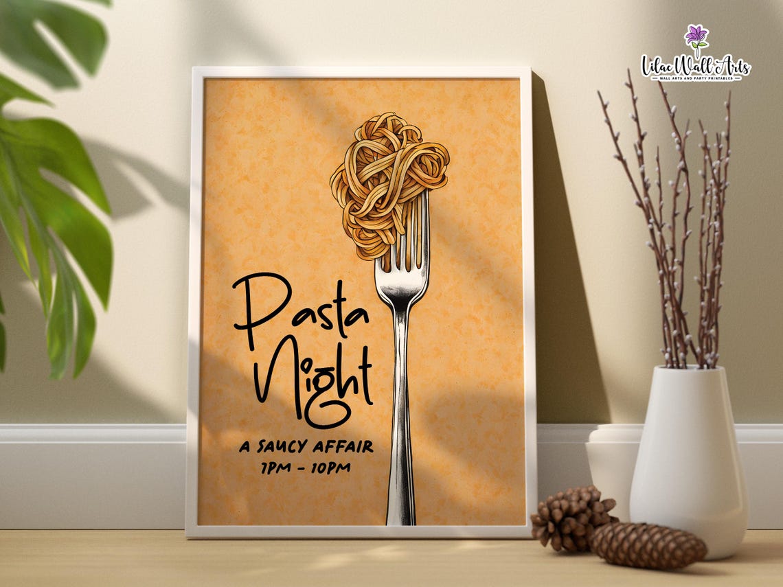 Pasta Night A Saucy Affair Spaghetti Fork Retro Kitchen Poster - Image 3