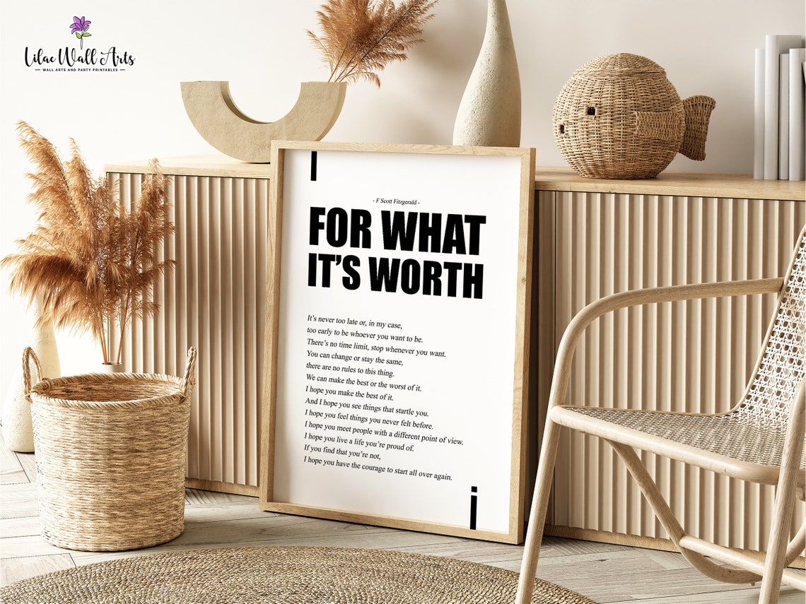 For What Its Worth F Scott Fitzgerald Typography Quote Poster Minimal - Image 4