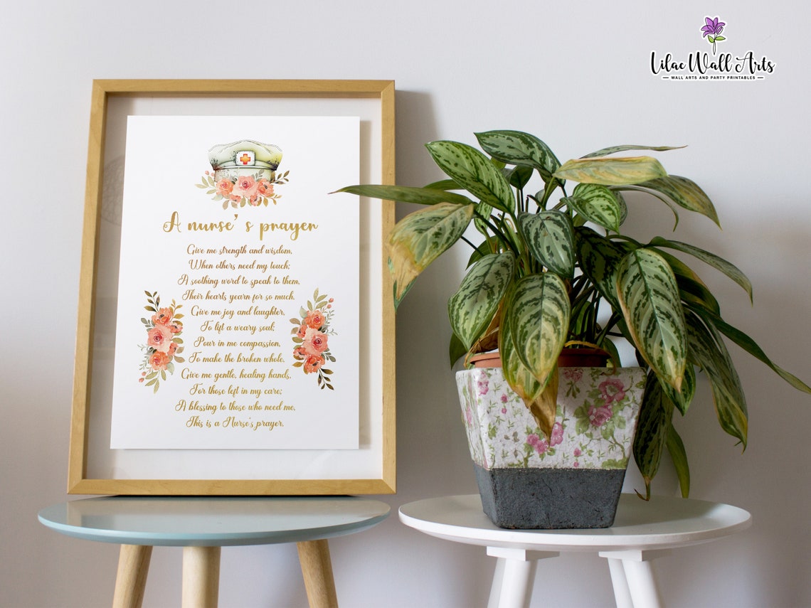 A Nurses Prayer Poem Rose Watercolor Nurse Cap Graduation Gift Poster